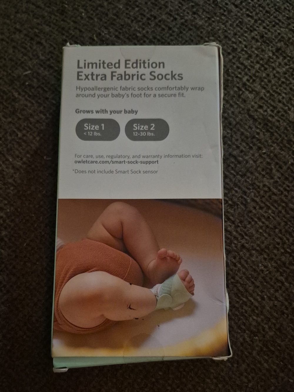 2 Pair OWLET limited Edition Extra Fabric Smart Socks Size 1 + Size 2 No Sensor